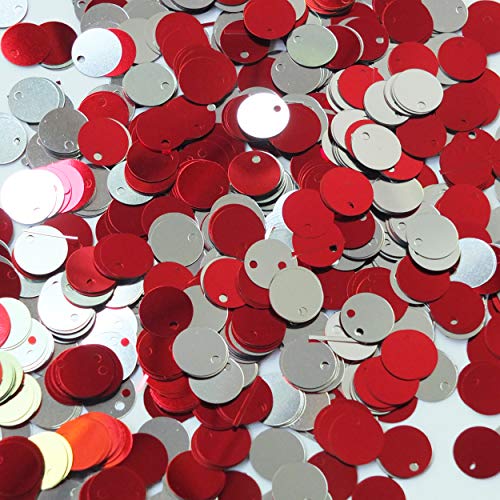 8mm Sequins Red Silver Metallic Reversible Flip Duo Top Hole Made in USA