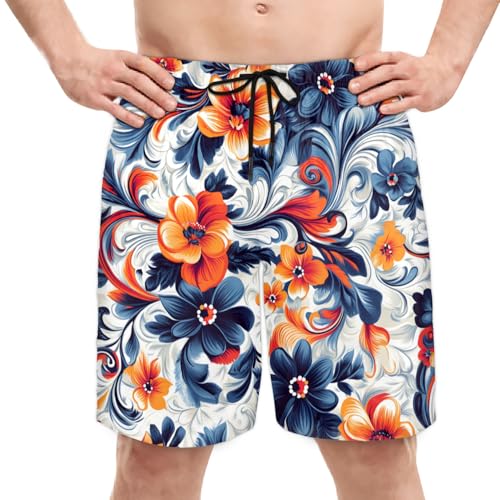 Men's Swim Trunks Size S Phoenix Flowers with Mesh Lining Soft Breathable Quick Dry Beach Shorts