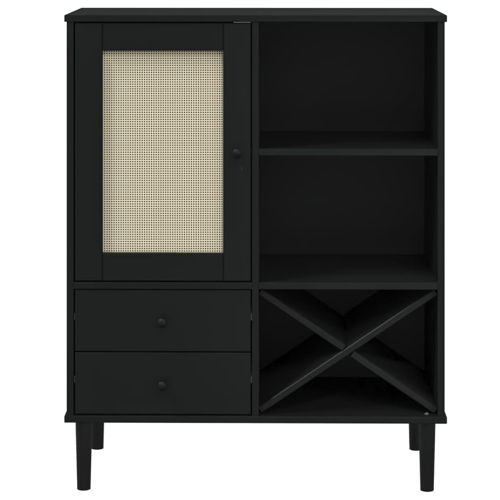 Senja - Tabla alta (90 x 40 x 112 cm, madera de pino con barniz UV, aspecto de ratán, amplio espacio de almacenamiento), color negro