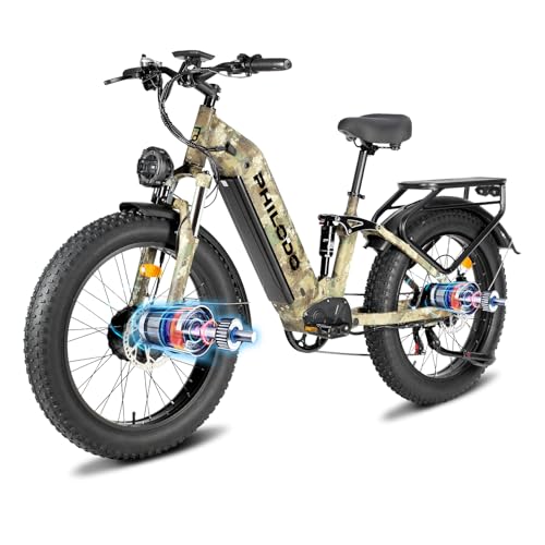 ADVENCO Dual Motor E-Bike, 60V 25AH Long Range Electric Bike for Adults Dirt Bike, Fat Tire Hunting Ebike for All Terrain, Full Suspension Electric Bicycle