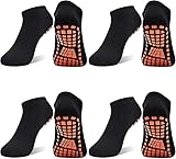 WKLOUYHE 4 Pairs Non Slip Trampoline Grips Socks Kids Youth Adult Athletic Socks Gripper for Boys Girls Yoga Socks_Black(10-13 Years)