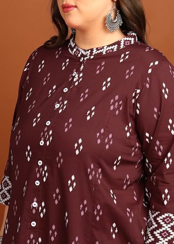 Image of Yash Gallery Women's Cotton Relaxed Fit A Line Rayon & Cambric Zig-Zag Printed A-Line Kurta