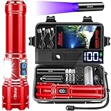 Blukar Lampe Torche Rechargeable, 2 Couleurs Lampe de Poche LED Ultra Puissante avec Éclairage Latéral COB, 7 Modes, Longue Durée 5000mAh, Zoomable, IP67 Étanche Torche pour Camping/Randonnée,Rouge