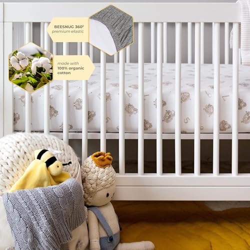 Image of Burt's Bees Baby Essential Organic Cotton Fitted Crib Sheet, Breathable for Boy Girl Standard Crib & Toddler Mattresses