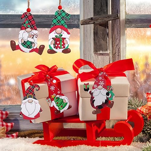 12 Pcs Rustic Christmas Tree Ornaments Set Wooden Gnome Ornaments Farmhouse Christmas Tree Hanging Decorations for Xmas Home Office Fireplace Mantel Winter Party image 8