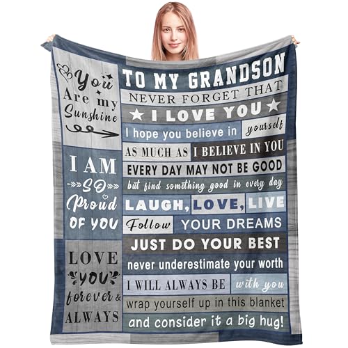 Spwasplo Gifts for Grandson Blanket from Grandma Grandpa - Grandson Fathers Day Christmas Birthday Gift Adult - Ultra Soft Plush Throw Present Ideas for Bedding Sofa - 60