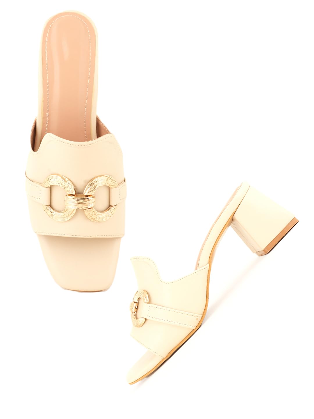 mozafia Cream Women Formal Buckles Heels-picture-25