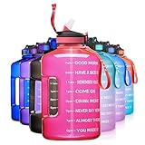 ETDW 3,78 Liter Trinkflasche Sport mit Zeitangaben, 3,78L Groß Sportflasche mit Strohhalme BPA Frei, Auto Wasserbehälter Auslaufsicher Sportflasche Rosa