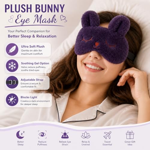 Image of Jenna Eye Mask for Sleeping with Adjustable Strap Super Soft Sleeping Mask Blind Fold for Comfortable Sleep Travelling Sleep Mask (Bunny Purple)