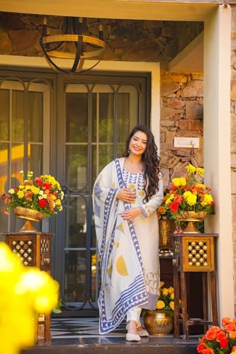 Image of ANNI Designer Kurta Sets for Women Viscose Blend Printed | Kurta Pant Dupatta Set | Straight Kurti Set for Women | Sweetheart Neck Full Sleeve Ethnic Suit | Designer Indian Kurti Outfit with Pants