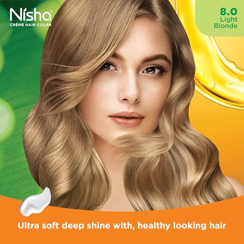 Image of Nisha Creme Hair Color, Permanent Hair Colour Light Blonde, Silky & Shiny 100% Grey Coverage & Ammonia Free Color With Natural Henna Extract, 60G+60Ml