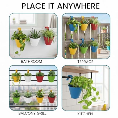 Image of Go Hooked Hanging Planters for Plants | Railing Flower pots (Set of 3)