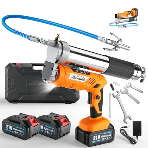 ISINGROWTH Cordless Electric Grease Gun 12000 PSI 2-in-1 Dual Grip Grease Gun Kit with 24000mAh Batteries & LED Light for Tractor Truck Construction Farm Mechanic Trucker Maintenance