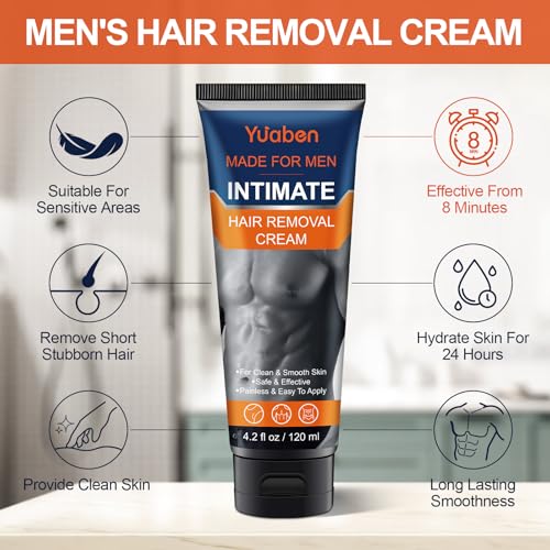 Hair Removal Cream for Men - Painless, Flawless, Soothing Depilatory Device for Unwanted Male Hair in Intimate/Private Areas, Suitable for All Skin Types, 120ml