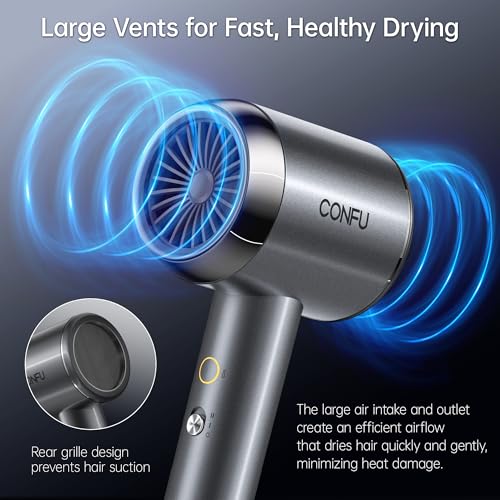 CONFU Diffuser Hair Blow Dryer - Plasma Ionic Professional 1600 Watt Hairdryer Fast Drying for Curly Hair Anti Frizz - Lightweight Portable Ion Blower Dryer for Women & Men — view 6
