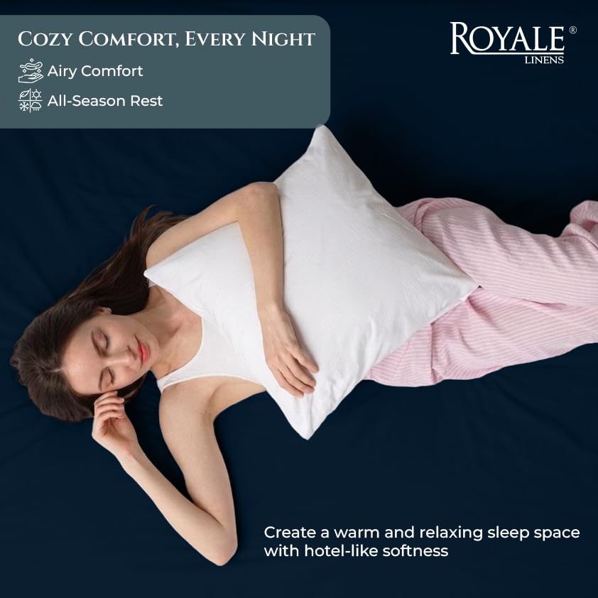 Image of Royale Linens 400 Thread Count Full Size Fitted Sheets Only - 100% Cotton Fitted Sheets Only - Luxury Sateen Weave - All Around Elastic Deep Pocket Bottom Sheet - Soft & Durable - Fit Up To 16 inch (Navy)