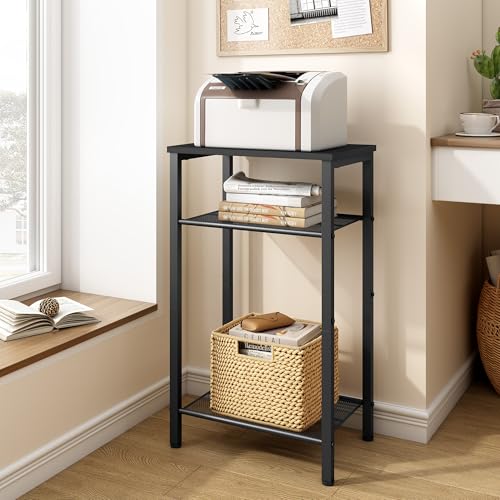 Image of Hoctieon 2-Set 3 Tier End Table, Telephone Table Set of 2, Tall Side Table with Storage Set of 2, Small Nightstand for Small Spaces, Metal Frame, for Living Room, Bedroom, Sofa Couch, Black