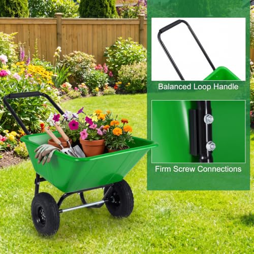 Image of Goplus 2 Wheel Wheelbarrow, 330 LBS Utility Garden Cart (Bright Green)
