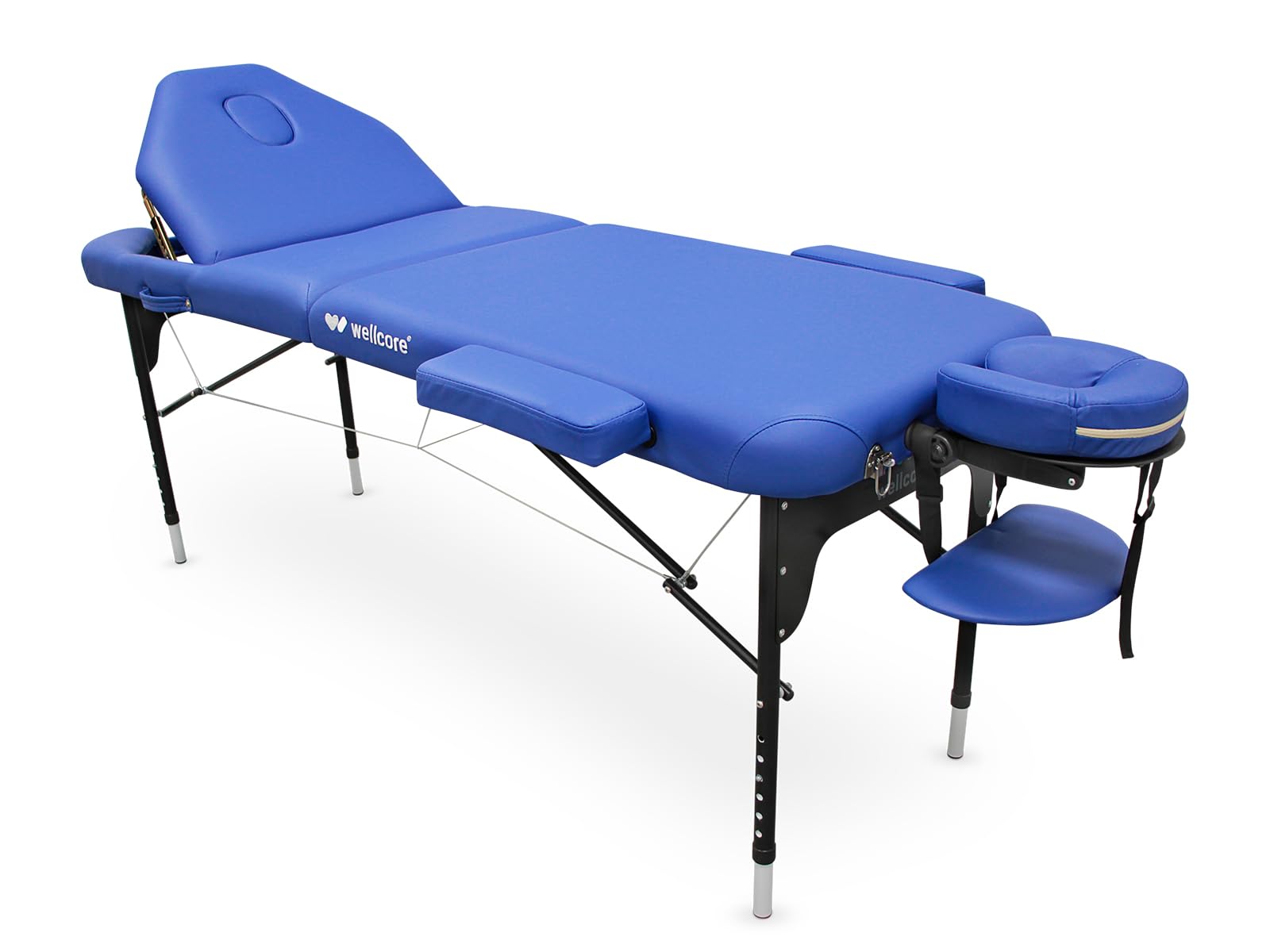 Quirumed WELLCORE Lettino da Massaggio Pieghevole, Colore Blu, 185 x 65 cm, Schienale Reclinabile, Struttura in Alluminio, Altezza Regolabile, con Poggiatesta e Borsa per il Trasporto