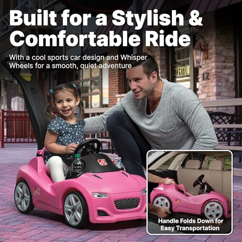 Image of Step2 Whisper Ride Cruiser Kids Push Car, Ride On Toy, Stroller Substitute, Includes Seat Belt & Horn, Made of Durable Plastic, Max Weight 50 lbs., For Toddlers 1.5-4 Years Old, Pink