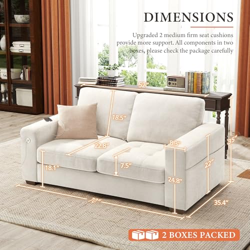 Image of Ihanherry Modern Sofa Living Room Loveseat with USB /Type-C Charging Port, Comfy 2-Seats Chenille Recliner Sofa for Small Space, Removable Medium Firm Sofa Cushion, (70inch, Beige)