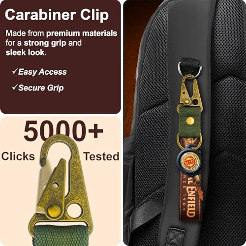Image of SnapStrap RoyalRide Carabiner Keychain Compatible with Royal Enfield Strong Heavy-Duty Metal Clip with Fabric Key Ring Bike Accessory