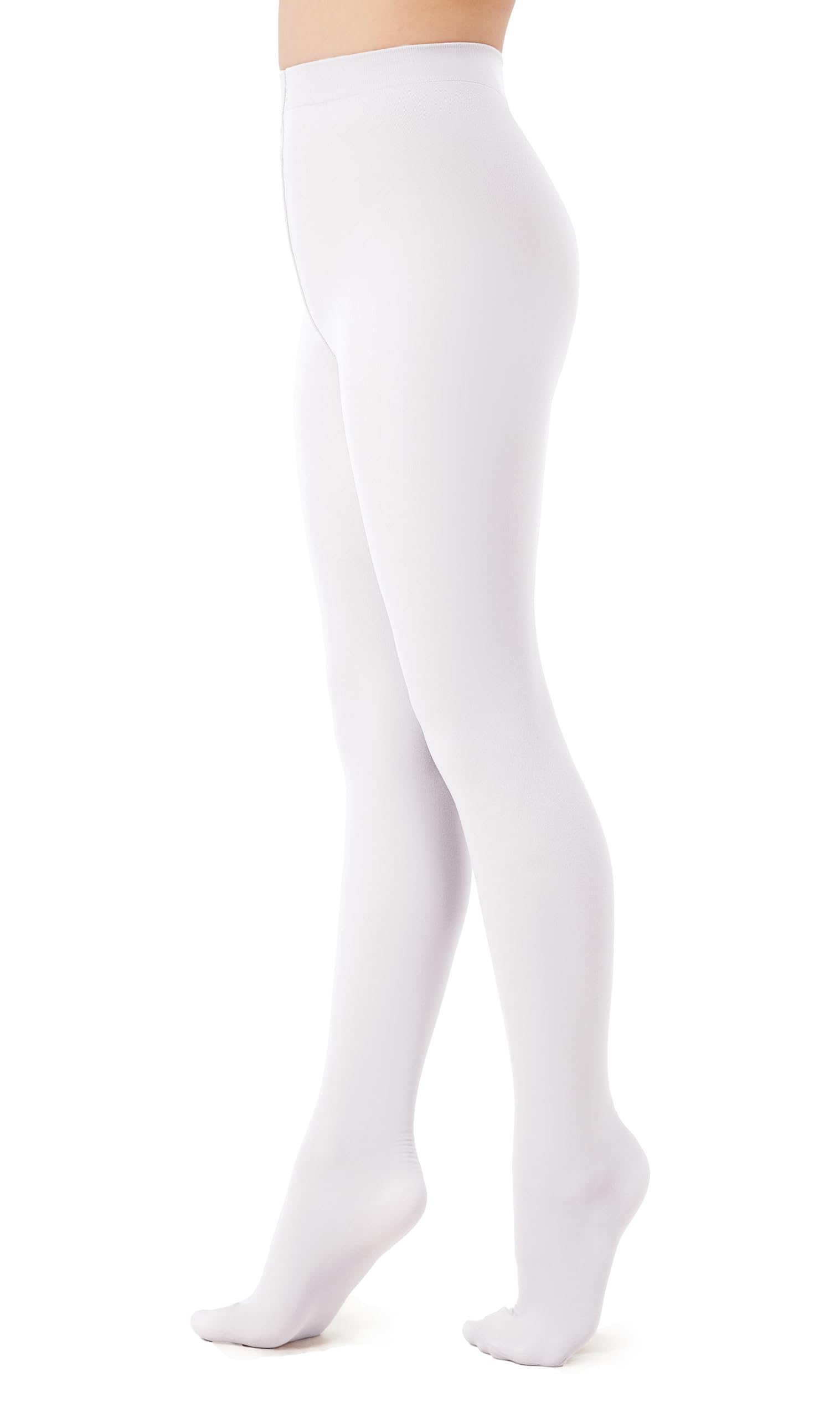 Seidiva Strumpfhose Mädchen 60 DEN für Alltag, Weich Ballett Tanzstrumpfhose mit Fuß, Halb Blickdichte Kinder Schule Mädchenstrumpfhose,Weiß 134-146