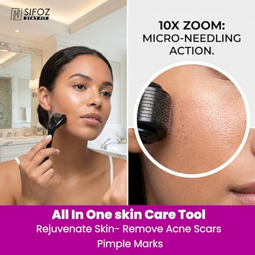 Image of Sifoz Derma Roller For Hair Growth 0.5 mm With 540 Titanium Needles Microneedle Roller For Face, Body, Scalp and Beard | For Women and Men | Reduces Acne Scars | Repairs Damaged Hair, Activates Hair Follicles | Safe & Effective