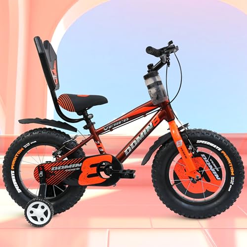 Image of VESCO Domin8 14T Kids Cycle for Boys & Girls, 14-Inch with Balance Wheel, Back Rest & Rigid Fork |9 Inch Frame Size | Ideal for Ages 3-6 Years (Orange)