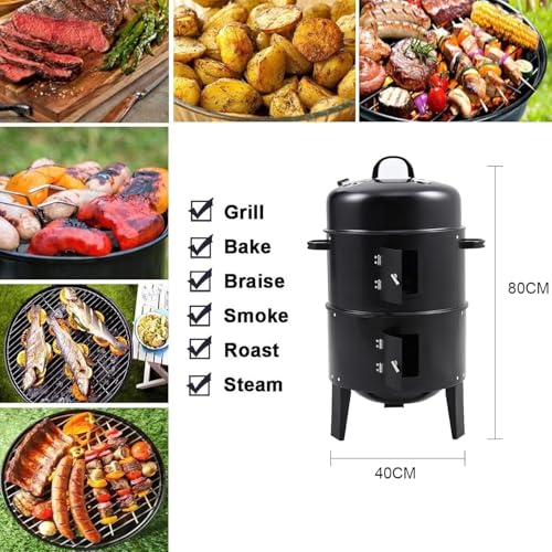 Parrilla para ahumar multifuncional 3 en 1 y barbacoa de carbón de doble capa 3