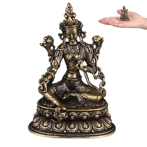 NUOBESTY Estatuilla de Buda en Latón Verde para Espacios de Meditación y Relajación Figura de Tara Diseño Detallado para Decoración