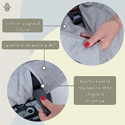 Babysanity® Universelle weiche Autositzbezüge 0/18 Doppelter Frottee-Baumwoll-Sitzbezug 100% waschbare Baumwolle Made in Italy Grau