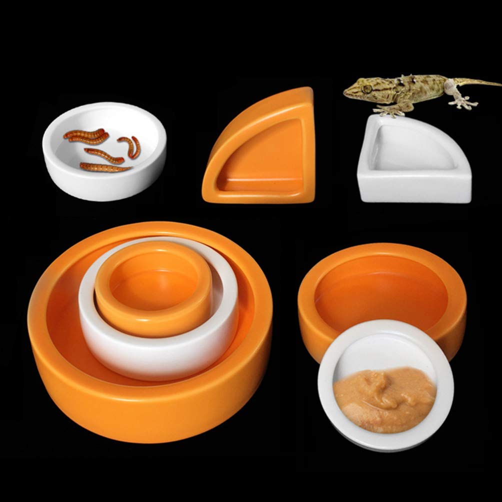 balacoo Reptile Water Bowl Ceramic Corner Feeding Dish - Terrarium Tank Feeder Food Container for Snake,Tortoise,Leopard,Gecko,Bearded Dragon