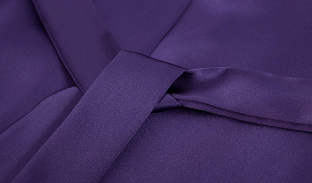 Damski komplet piżamy z jedwabiu morwowego z koronkowymi kwiatami, szlafrok nocny, fioletowy-XS/Biust:31,Purple-XS/Bust:31