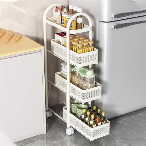 Slim Rolling Storage Cart with Wheels - Narrow Slide-Out Organizer Shelf, Multi-Tier Pull-Out Rack for Kitchen, Bathroom, Laundry Room & Fridge Side Gap (7.5in) - Space-Saving Solution