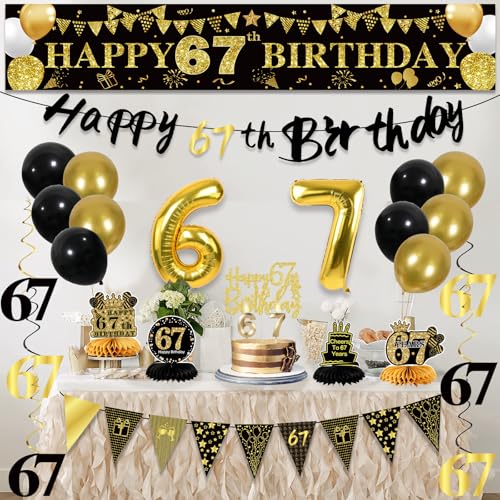 Image of 67th Birthday Decorations for Men, Black Gold 67th Party Decoration Kits
