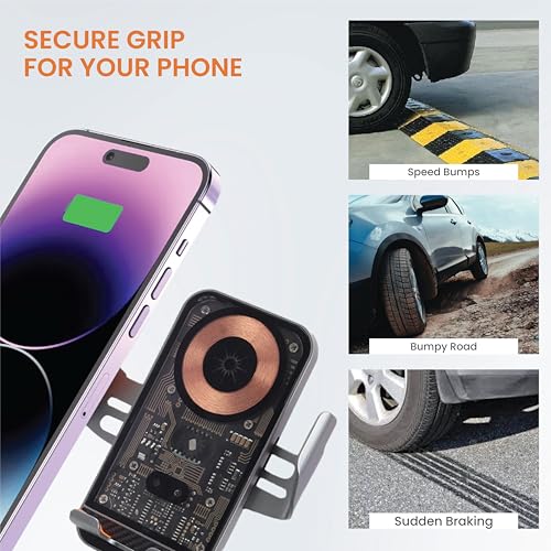 Image of JUST CORSECA SWIFTCHARGE Magnetic Wireless Car Charger | 15W Fast Charging | Transparent Design | Intelligent Safety Features | USB Type-C | ABS + Aluminium Alloy