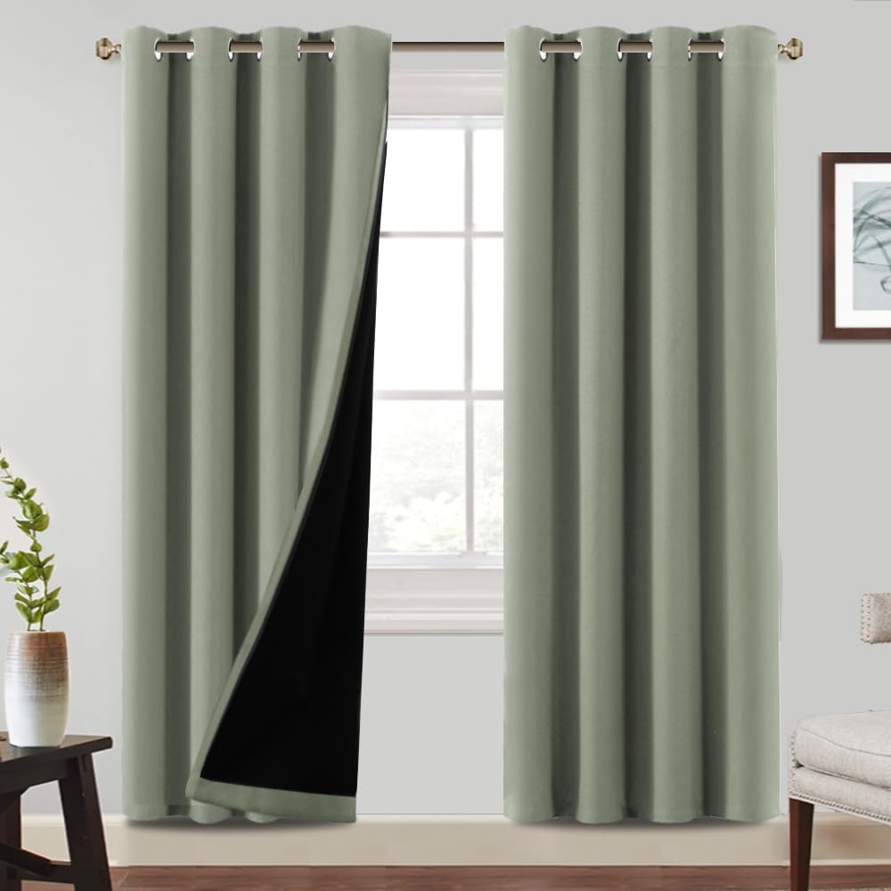 Cortinas opacas 100% térmicas, protección frío, juego 2 unidades, 240x140 cm, salón, oscurecimiento, salvia clara OEKO-TEX STANDARD 100