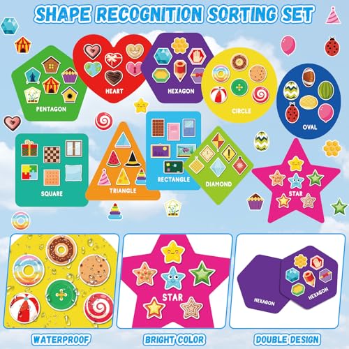 Image of Halloscume 70 Pcs Shape Sorters for Toddlers Shape Puzzle and Matching Games Set with 10 Sorting Mats and 60 Everyday Objects Pieces for Kids Preschool Classroom Child Learning