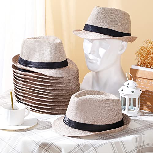 Image of Lasnten 16 Pcs Fedora Style Hat Bulk Men 1920s Gangster Short Brim Panama Cap Women Party Costume, Circumference 60 cm(Creamy White)