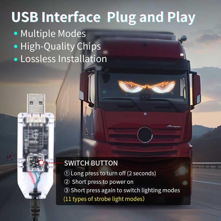 Image of AutoBizarre Devil Eyes LED lights For Car Windshield Led Panel With USB For Car Rear Window Universal for All Cars, Vans, Trucks, etc (Blue)