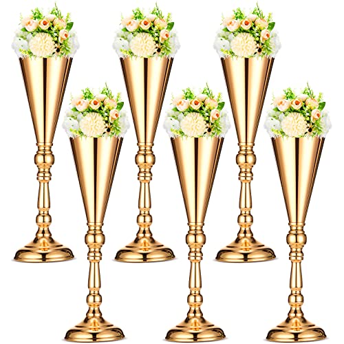 Potchen 6 Pcs Flower Trumpet Gold Vase Tabletop Centerpiece Gold Tall Flower Vases Bulk Wedding Table Decorative Centerpiece Table Decorations Arrangements for Floral Party Anniversary Birthday(L)