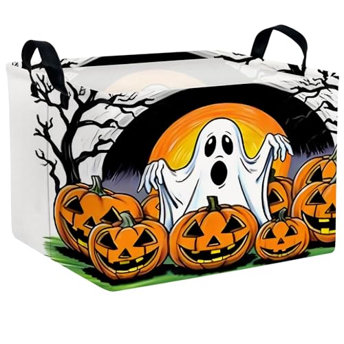Image of Large Halloween Basket Gift Cute Ghost Pumpkin Parties Decor Kid Trick or Treat Basket for Boys and Girls Rectangular Storage Bin Box (Great Ghost)