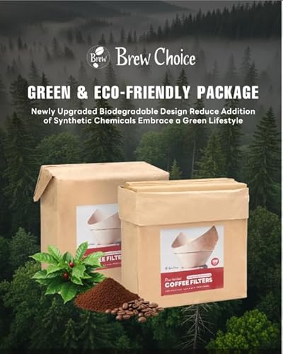 Brew Choice 100ct Pre-folded Unbleached Cone Coffee Filters, Upgraded 30% Thicker Natural Paper for Pure Taste, Compatible with Chemex Pour-Over Coffee Makers