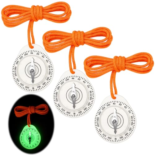 Kingdder 3 Paquetes Brújula Luminiscente en la Oscuridad con Llavero, Brújula Impermeable para Navegación al Aire Libre, Senderismo y Camping