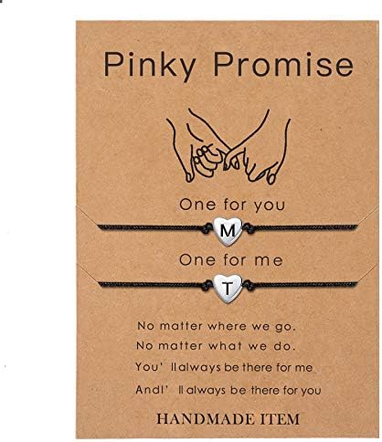 SANNYRA Pinky Promise Bracelet, MT Couples Bracelets Matching Initial Relationship Boyfriend Gift Stuff, 26 Letters Friendship Bracelet for Her 2 Pieces Bf Gifts
