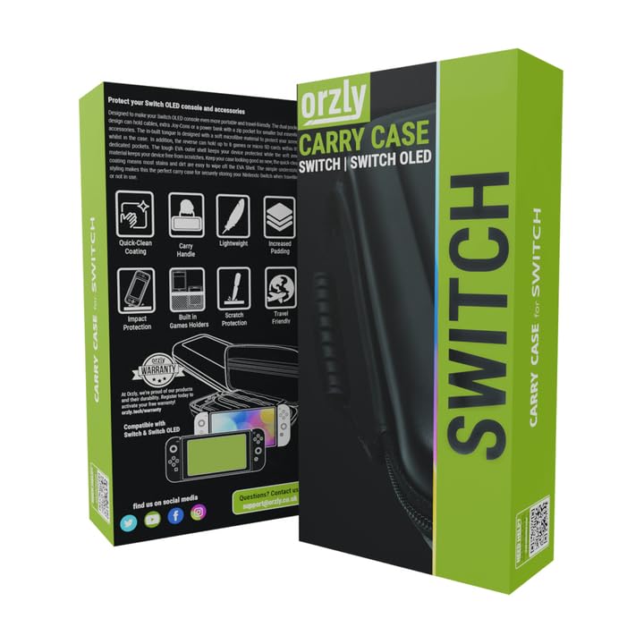 Image of Orzly Carrying case for Nintendo Switch OLED and Switch Console - Green Protective Hard Portable Travel case Shell Pouch for Nintendo Switch Console & Accessories