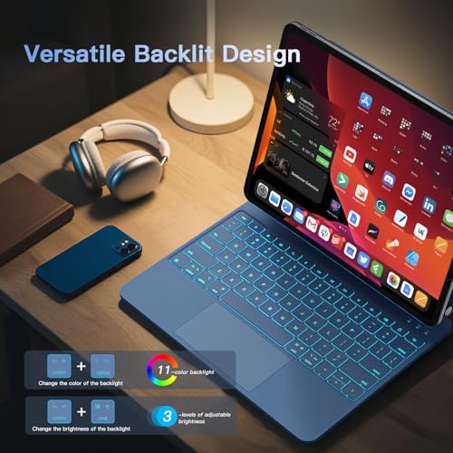 Image of RAYMCRAFT for iPad Pro 13-inch Case with Keyboard (M5 /M4, 2025 /2024), 11-Colors Backlight with Pencil Buckle, Stain-Resistant Surface, Magic Keyboard for iPad Pro 13 inch, Multi-Touch Trackpad, Steel Blue
