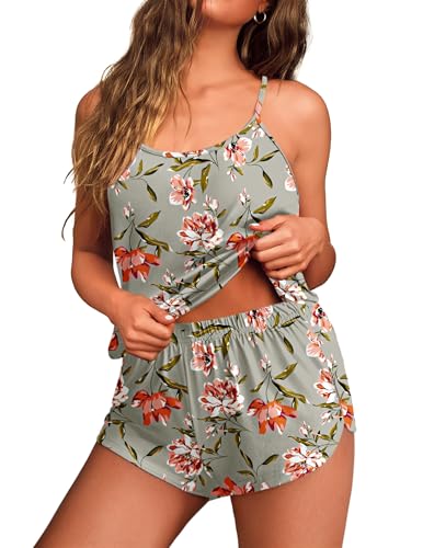 Image of Ekouaer Womens Cami Pajama Sets Soft Shorts Lingerie Set Camisole 2 Piece Cami Shorts Pj Nightwear