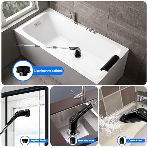 Image of Electric Spin Scrubber,Bathroom Cleaning Brush with Long Handle 8 Replaceable Brush Heads, 2 Adjustable Speeds, Cordless Power Cleaning Brushes for Bathtub Grout Tile Floor